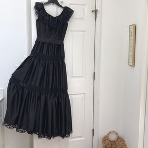 Vintage black satin and lace flamenco style dress